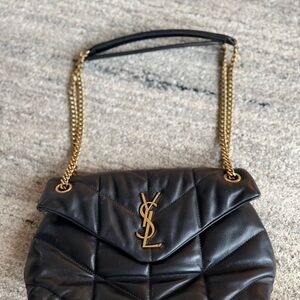 Yves Saint Laurent Black Loulou Quilted Shoulder Bag with Gold Chain